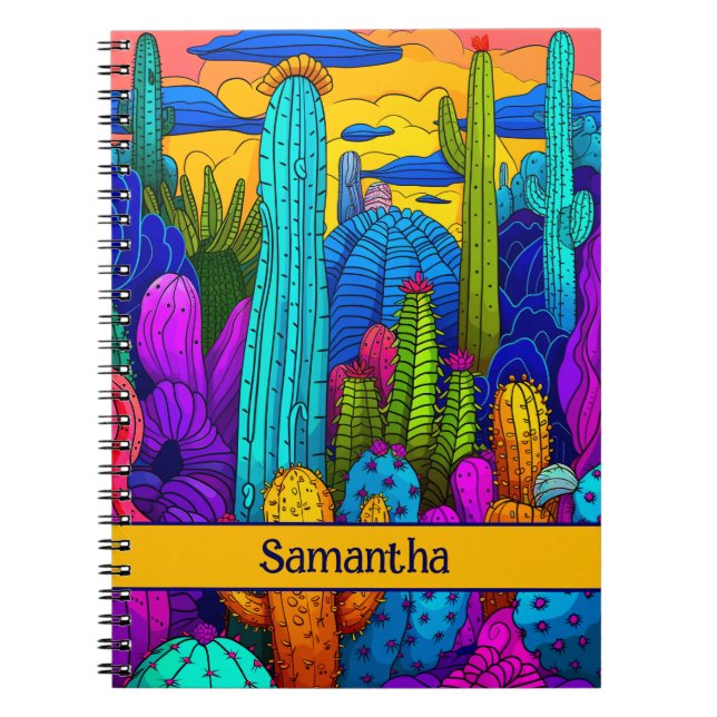 Cuaderno Bright Neon Cactus Vibrant Ilustracion Suroeste (Frente)