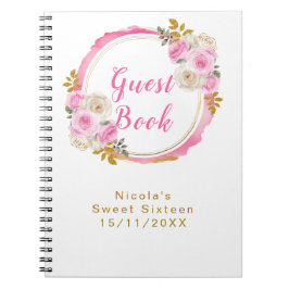 Cuaderno Bright Pink and Gold Elegant Flowers Sweet Sixteen