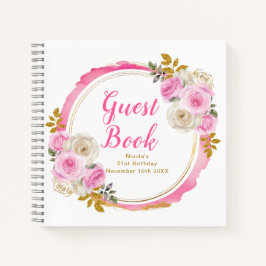 Cuaderno Bright Pink Gold Elegant Flowers Birthday Party