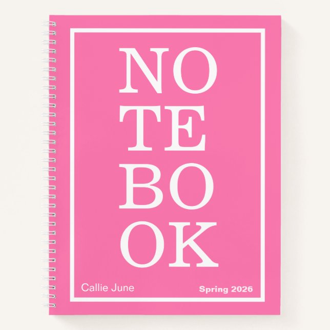 Cuaderno Bright Pink Modern Big "NOTEBOOK" Notebook (Anverso)