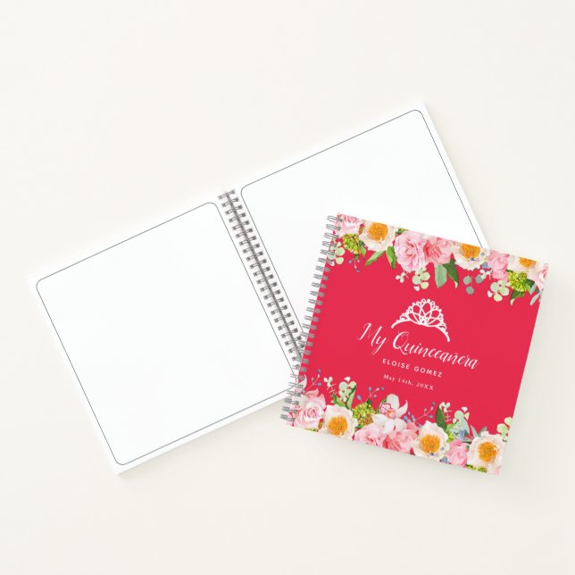 Cuaderno Bright Red Floral Quinceanera Guestbook (Interior)