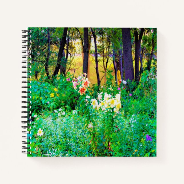 Cuaderno Brillante amanecer con lirios de árbol en My Rubio (Anverso)