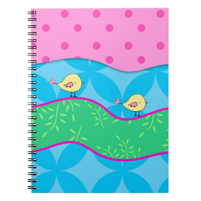 Cuaderno Brillante de Pájaros Amarillos Lindos (Frente)