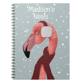 Cuaderno Brillante Flamingo De Invierno Acogedor Con Scarf