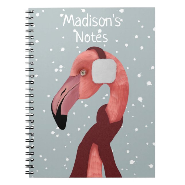 Cuaderno Brillante Flamingo De Invierno Acogedor Con Scarf (Frente)