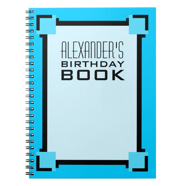 Cuaderno Brillante libro de cumpleaños de Art Decó azul (Frente)