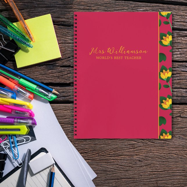 Cuaderno Brillante novela de profesor de Flores Modernas (Bright Modern Floral Teacher's Spiral Notebook. Say thank you with this personalised gift.)