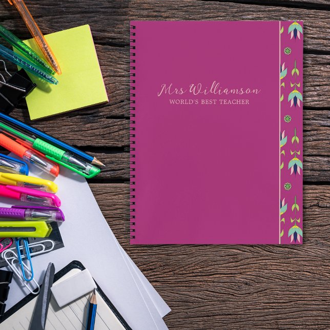 Cuaderno Brillante novela de profesor de Flores Modernas (Bright Modern Floral Teacher's Spiral Notebook. Say thank you with this personalised gift.)
