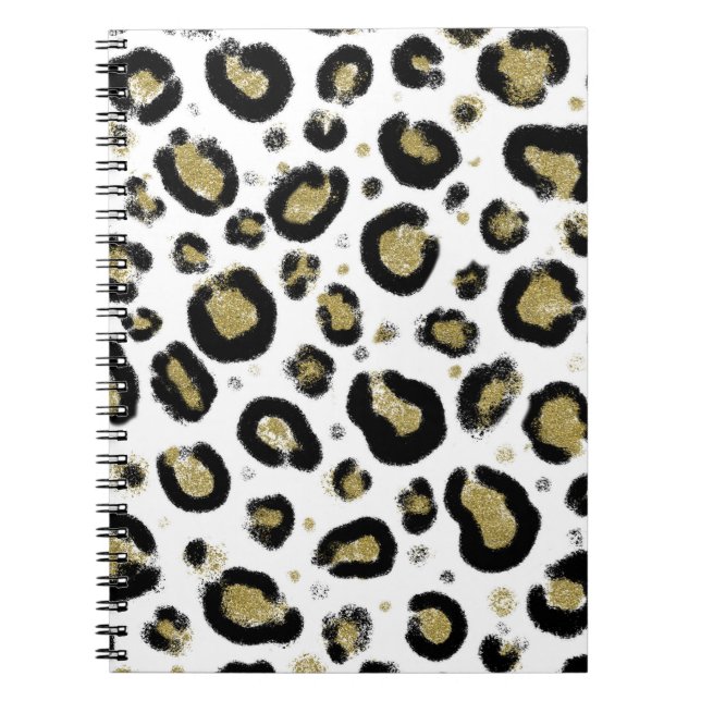 Cuaderno Brillo de Oro Blanco y Estampado de Leopardo de Gu (Frente)