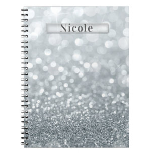 Cuaderno Brillo de plata blanca Bokeh Glam Moda Destello