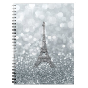 Cuaderno Brillo de Plata Purpurina Paris Torre Eiffel Glam