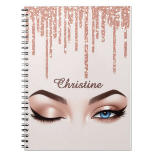 Cuaderno Brillo de Rosa Dorado con Maquillaje de Ojos Femen