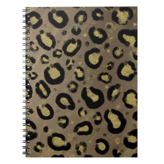 Cuaderno Brillo Dorado Marrón y Estampado de Leopardo y Gue (Frente)