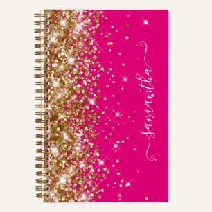Cuaderno Brillo Dorado Rosa Caliente Moderno Femenino Firma