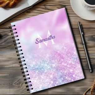 Cuaderno Brillo ombre rosa azul iridiscente lindo
