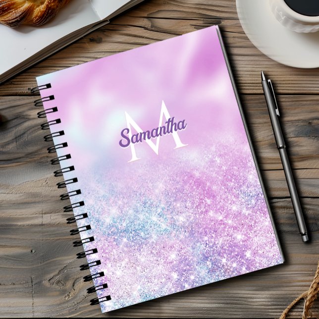 Cuaderno Brillo ombre rosa azul iridiscente lindo (Subido por el creador)