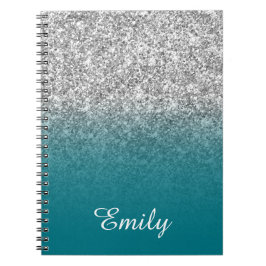 Cuaderno Brillo Plateado y Ombre Azul Personalizado