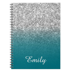 Cuaderno Brillo Plateado y Ombre Azul Personalizado