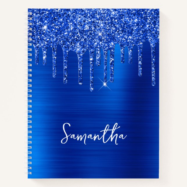 Cuaderno Brillo Real Azul que Gotea Glam Nombre (Anverso)
