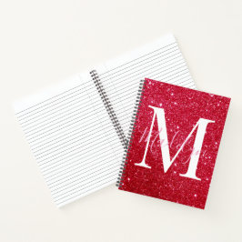 Cuaderno brillo rojo destellos monograma nombre femenino