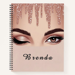 Cuaderno Brillo Rosa Dorado Con Maquillaje De Ojos Femenino