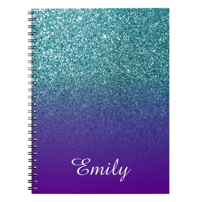 Cuaderno Brillo Teal y Ombre Morado Personalizado (Frente)