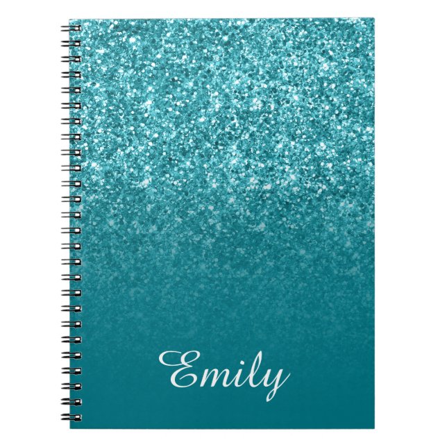 Cuaderno Brillo Teal y Personalizado con Ombre (Frente)