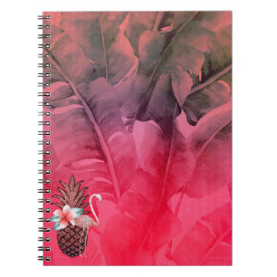 Cuaderno Brillo Tropical Rosa Hojas de Palma de Piña Chic
