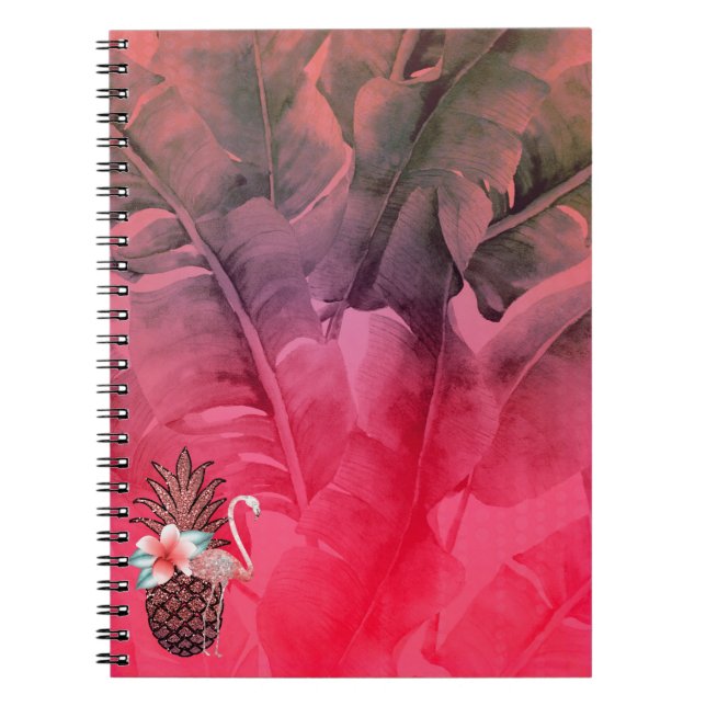 Cuaderno Brillo Tropical Rosa Hojas de Palma de Piña Chic (Frente)