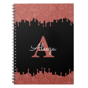 Cuaderno Brillos de Monograma Rosa Fucsia y Negro con Goteo