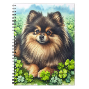 Cuaderno Brindle Pomeranian Watercolor Clover Shamrock