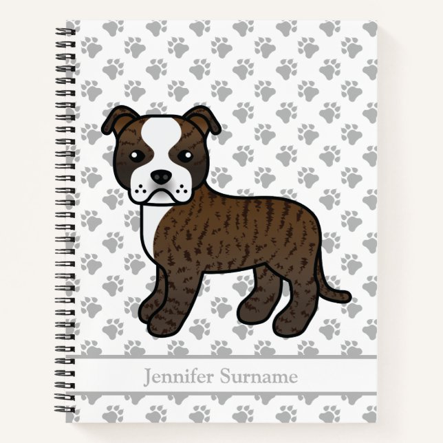 Cuaderno Brindle y Staffie Blanco Perro de Dibujos Animados (Anverso)
