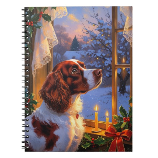 Cuaderno Brittany Spaniel con luces de Navidad vacaciones  (Frente)