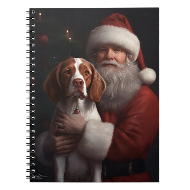 Cuaderno Brittany Spaniel con Navidades de Santa Claus (Frente)