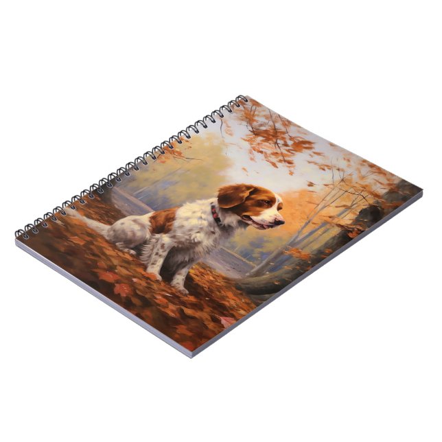 Cuaderno Brittany Spaniel en hojas de otoño caídas Inspira  (Lado Izquierdo)