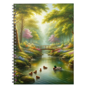 Cuaderno Brook de primavera con patos/flores