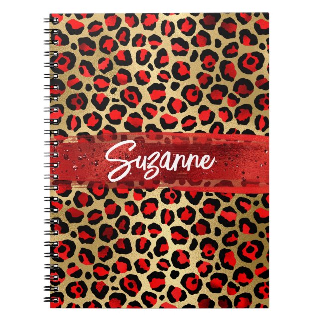 Cuaderno Brotes de pincel de leopardo de oro rojo y Relieve (Frente)