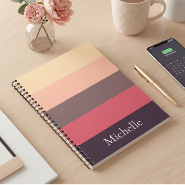 Cuaderno Brown Color Blocked Striped Custom Notebook (Subido por el creador)