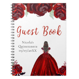 Cuaderno Brown Hair Princess Red Quinceanera Guest Book
