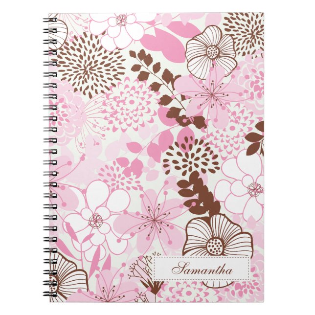 Cuaderno Brown y jardín rosado de la primavera (Frente)