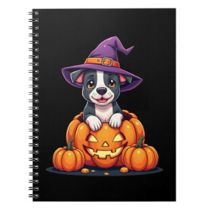 Cuaderno Bruja Calabaza Perro Pitbull Divertido Halloween H