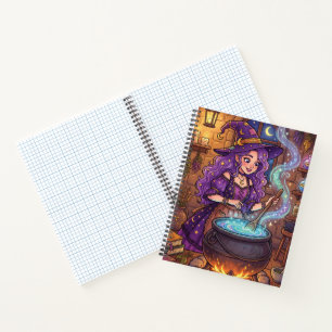 Cuaderno Bruja de dibujos animados haciendo poción de amor