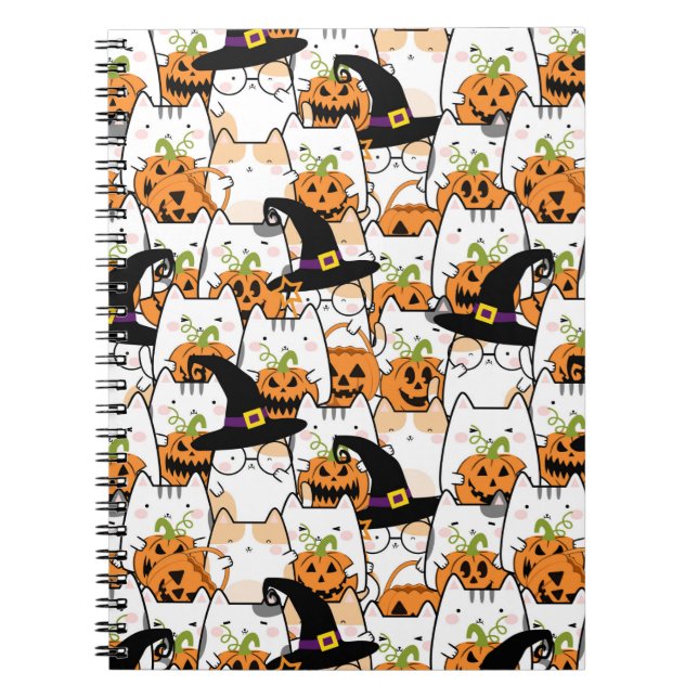 Cuaderno Bruja de gato suave sosteniendo Bumkin Halloween (Frente)