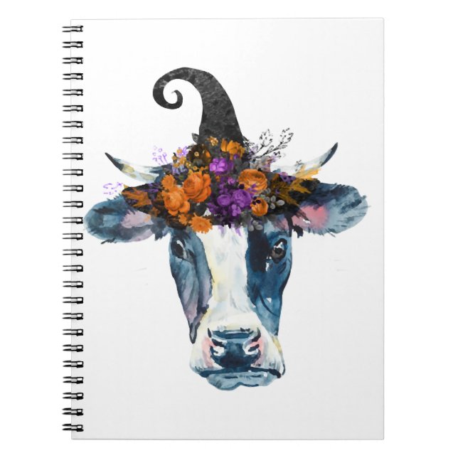 Cuaderno Bruja de Halloween blanco negro vaca (Frente)