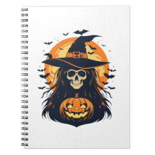 Cuaderno Bruja de Halloween Calavera con Jack O Linterna Ca