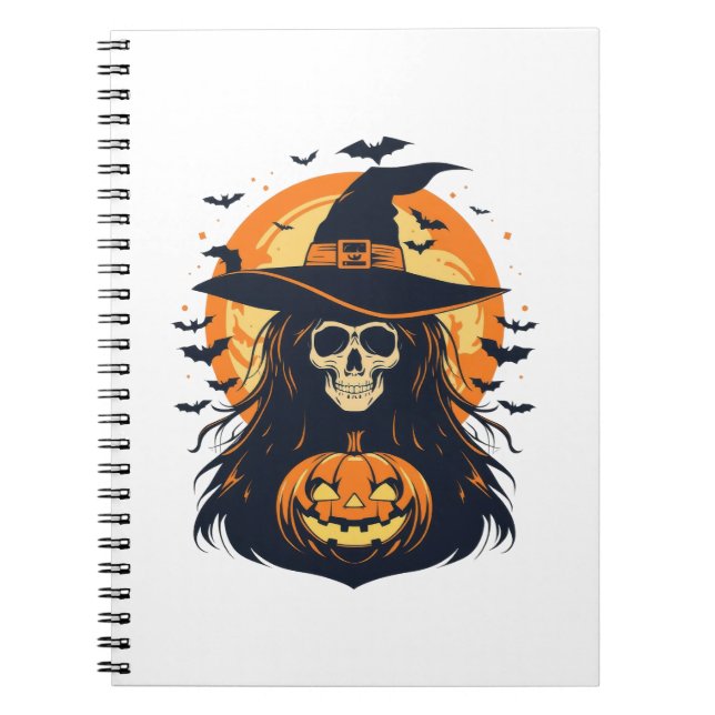 Cuaderno Bruja de Halloween Calavera con Jack O Linterna Ca (Frente)