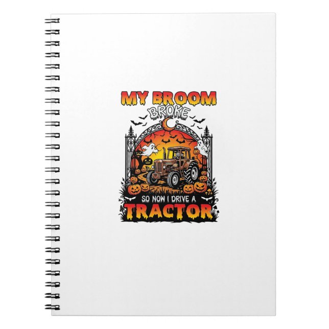Cuaderno Bruja de Halloween con Tractor Roto Escoba_1 (Frente)