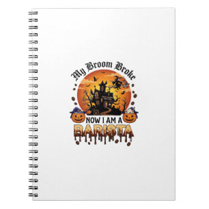 Cuaderno Bruja de Halloween de café Calabaza Barista Escoba
