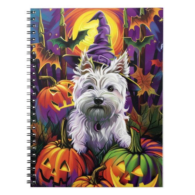 Cuaderno Bruja de Halloween del Perro Blanco del Territorio (Frente)