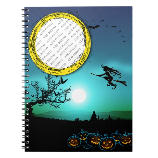 Cuaderno Bruja de Halloween, faroles de Jack o', marco foto (Frente)